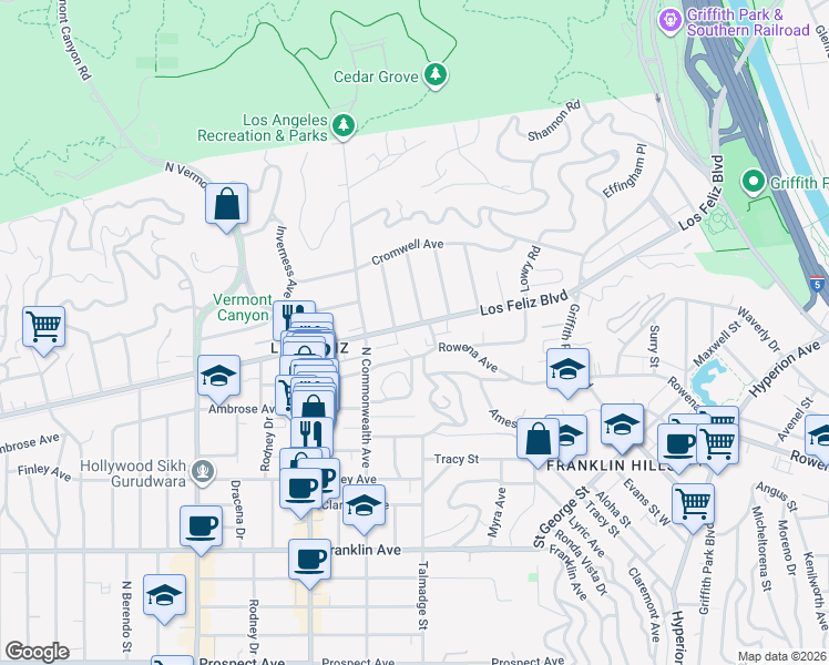 map of restaurants, bars, coffee shops, grocery stores, and more near 4221 Los Feliz Boulevard in Los Angeles