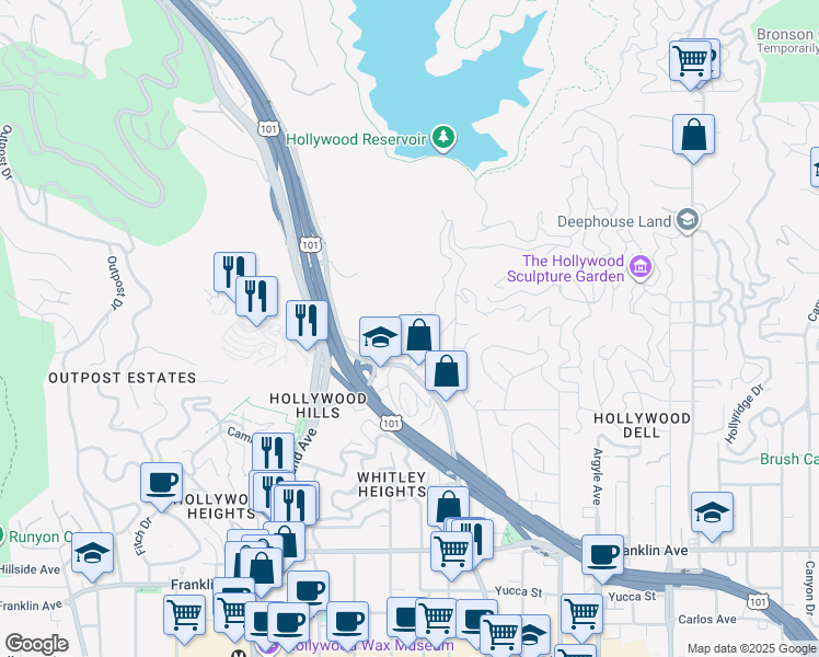 map of restaurants, bars, coffee shops, grocery stores, and more near 2301 San Marco Drive in Los Angeles