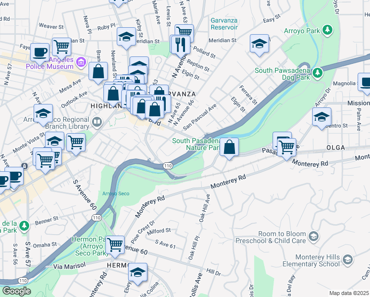 map of restaurants, bars, coffee shops, grocery stores, and more near 202 Thorne Street in Los Angeles