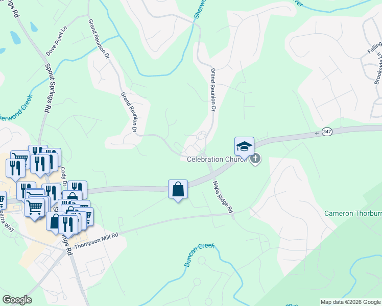map of restaurants, bars, coffee shops, grocery stores, and more near 7553 Grand Reunion Drive in Hoschton