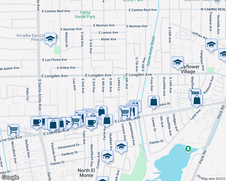 map of restaurants, bars, coffee shops, grocery stores, and more near 2316 Fifth Avenue in Arcadia
