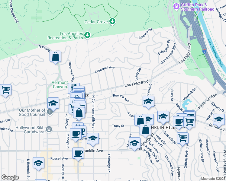 map of restaurants, bars, coffee shops, grocery stores, and more near 4141 Los Feliz Boulevard in Los Angeles
