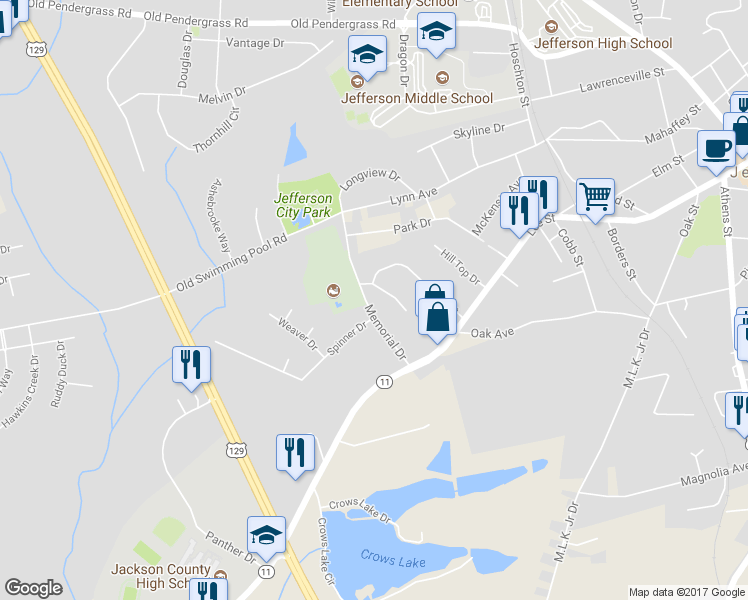 map of restaurants, bars, coffee shops, grocery stores, and more near 186 Memorial Drive in Jefferson