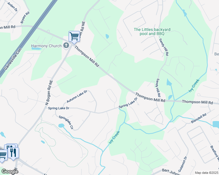 map of restaurants, bars, coffee shops, grocery stores, and more near 4173 Creekrun Circle in Buford