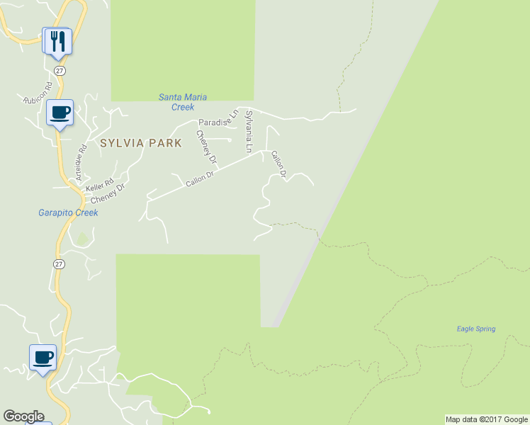 map of restaurants, bars, coffee shops, grocery stores, and more near 1432 Penny Road in Topanga