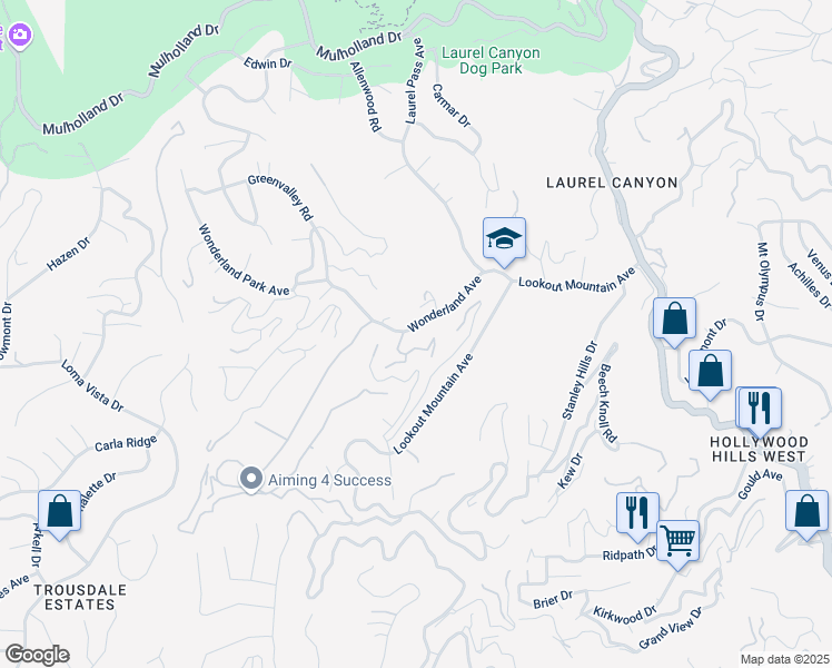 map of restaurants, bars, coffee shops, grocery stores, and more near 8632 Wonderland Avenue in Los Angeles