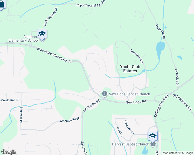 map of restaurants, bars, coffee shops, grocery stores, and more near 3944 New Hope Church Road Southeast in Acworth