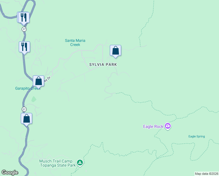 map of restaurants, bars, coffee shops, grocery stores, and more near 1432 Penny Road in Topanga