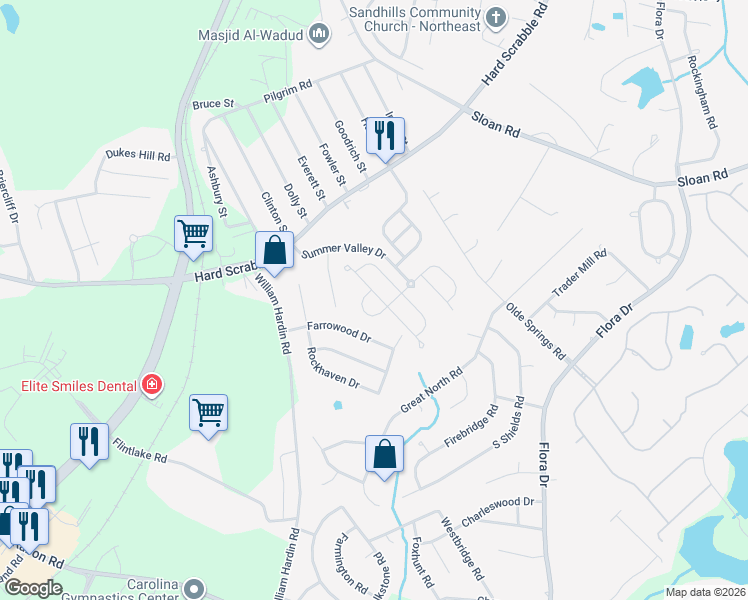 map of restaurants, bars, coffee shops, grocery stores, and more near 240 Summer Park Road in Columbia