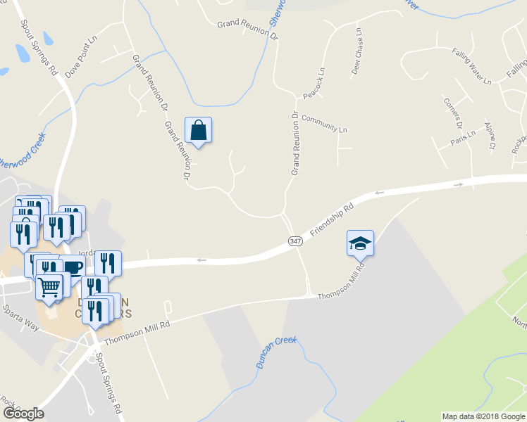 map of restaurants, bars, coffee shops, grocery stores, and more near 7551 Grand Reunion Drive in Hoschton