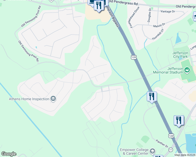 map of restaurants, bars, coffee shops, grocery stores, and more near 116 Jeffco Drive in Jefferson
