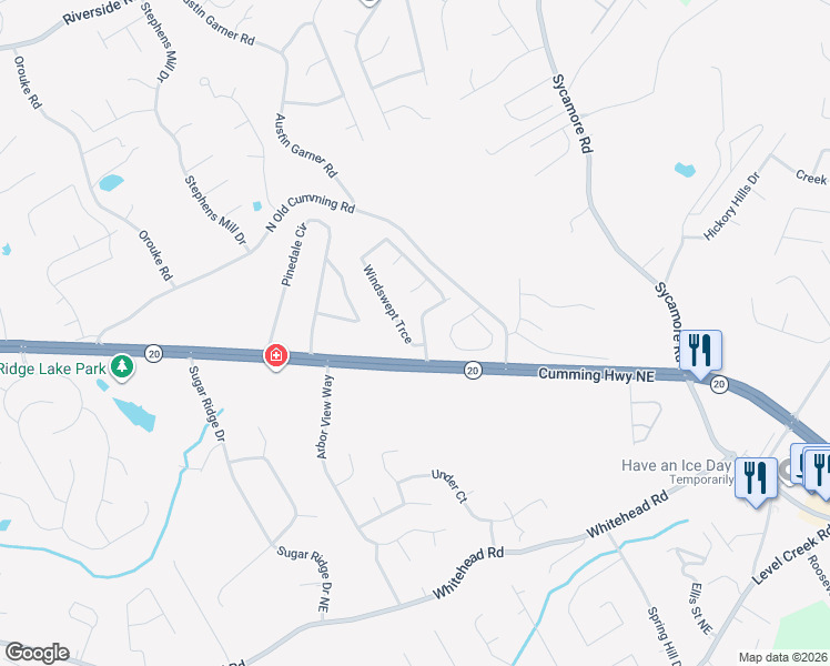 map of restaurants, bars, coffee shops, grocery stores, and more near 930 Garner Spring Lane in Sugar Hill