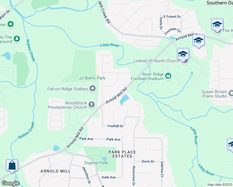 map of restaurants, bars, coffee shops, grocery stores, and more near 369 Arnold Mill Road in Woodstock