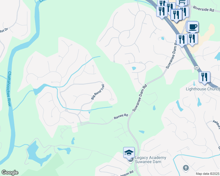 map of restaurants, bars, coffee shops, grocery stores, and more near 5885 Wild Azalea Cove Northwest in Sugar Hill