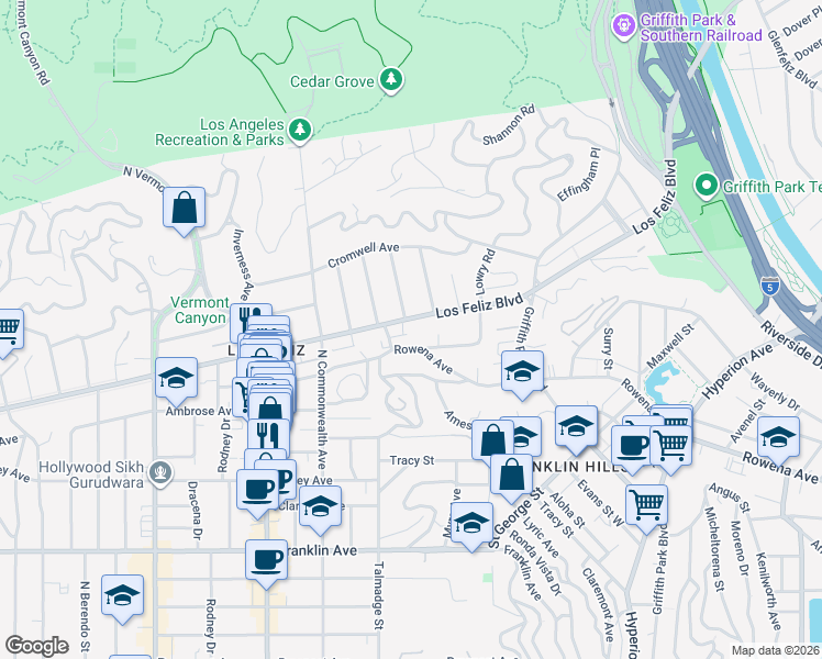 map of restaurants, bars, coffee shops, grocery stores, and more near 4124 Los Feliz Boulevard in Los Angeles