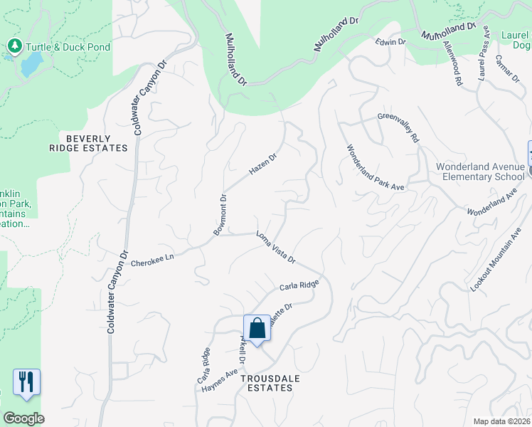 map of restaurants, bars, coffee shops, grocery stores, and more near 9116 Alanda Place in Beverly Hills