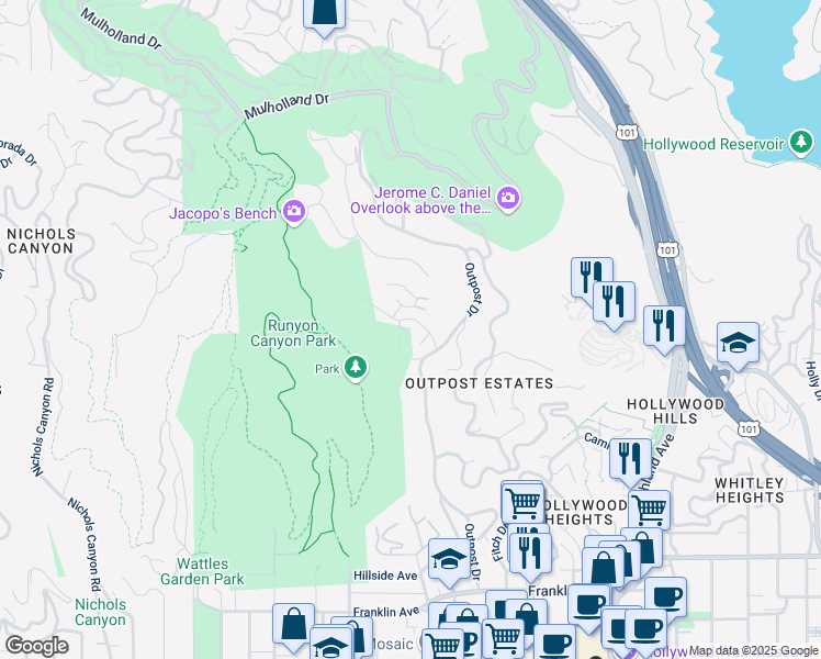 map of restaurants, bars, coffee shops, grocery stores, and more near 2246 Chelan Place in Los Angeles