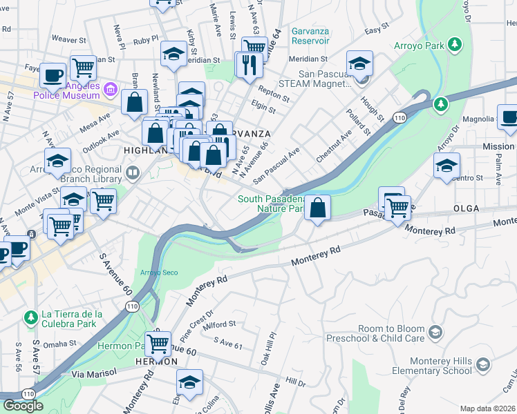 map of restaurants, bars, coffee shops, grocery stores, and more near 217 Thorne Street in Los Angeles