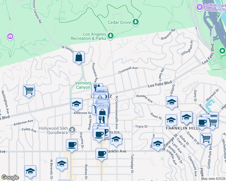 map of restaurants, bars, coffee shops, grocery stores, and more near 2217 North Commonwealth Avenue in Los Angeles
