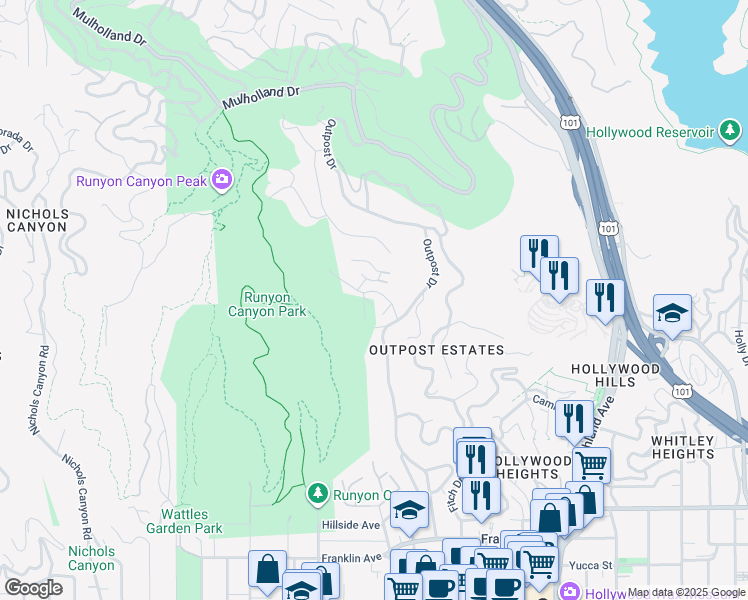 map of restaurants, bars, coffee shops, grocery stores, and more near 2246 Chelan Place in Los Angeles