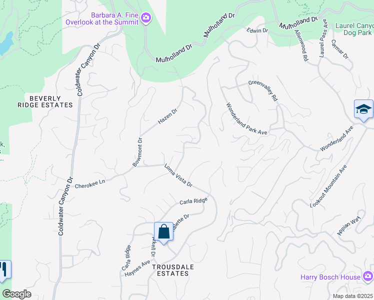 map of restaurants, bars, coffee shops, grocery stores, and more near 9038 Meredith Place in Beverly Hills