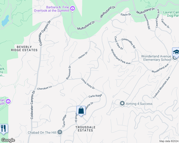 map of restaurants, bars, coffee shops, grocery stores, and more near 8908 Alto Cedro Drive in Beverly Hills