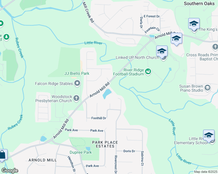map of restaurants, bars, coffee shops, grocery stores, and more near 370 Arnold Mill Road in Woodstock
