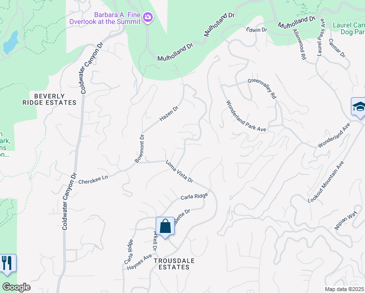map of restaurants, bars, coffee shops, grocery stores, and more near 8908 Alto Cedro Drive in Beverly Hills