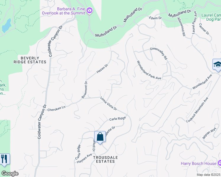 map of restaurants, bars, coffee shops, grocery stores, and more near 9108 Alanda Place in Beverly Hills