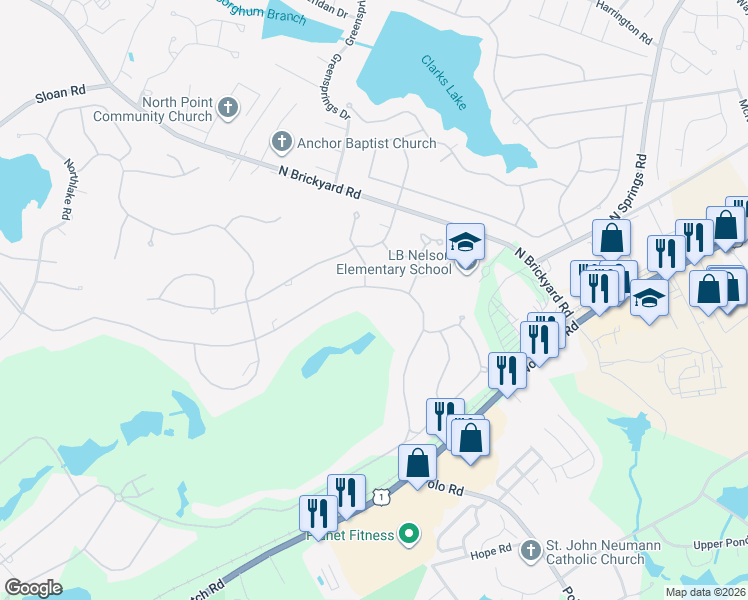 map of restaurants, bars, coffee shops, grocery stores, and more near 2414 Bermuda Hills Road in Columbia
