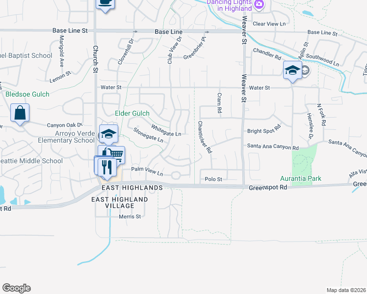 map of restaurants, bars, coffee shops, grocery stores, and more near 7748 Morningside Lane in Highland