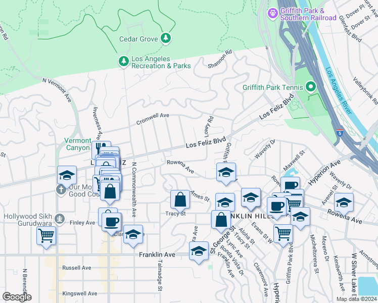 map of restaurants, bars, coffee shops, grocery stores, and more near in Los Angeles