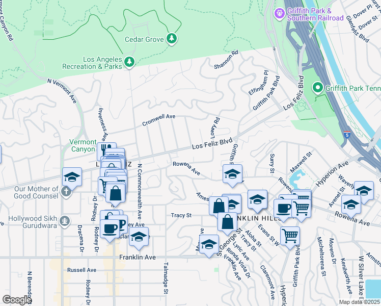 map of restaurants, bars, coffee shops, grocery stores, and more near in Los Angeles