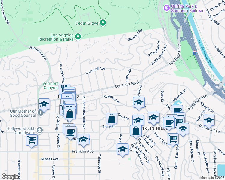 map of restaurants, bars, coffee shops, grocery stores, and more near in Los Angeles