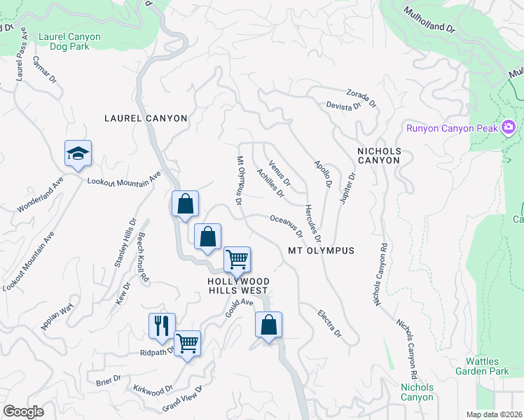 map of restaurants, bars, coffee shops, grocery stores, and more near 7904 Zeus Drive in Los Angeles