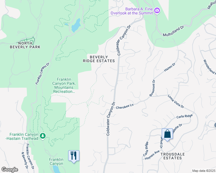 map of restaurants, bars, coffee shops, grocery stores, and more near 2257 Betty Lane in Beverly Hills