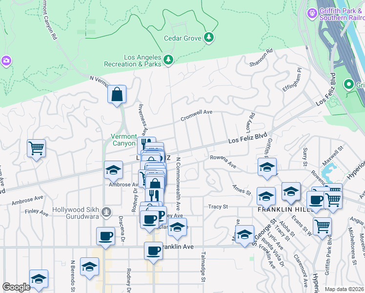 map of restaurants, bars, coffee shops, grocery stores, and more near 4321 Los Feliz Boulevard in Los Angeles