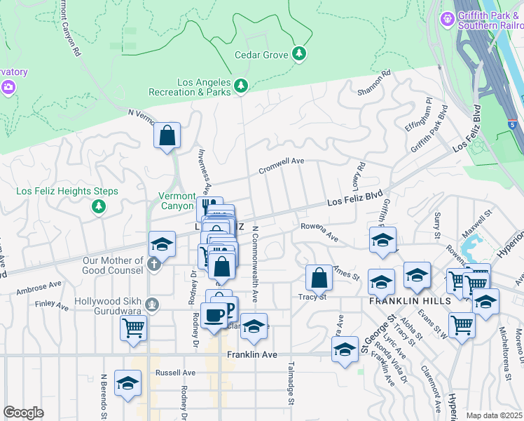 map of restaurants, bars, coffee shops, grocery stores, and more near 4321 Los Feliz Boulevard in Los Angeles