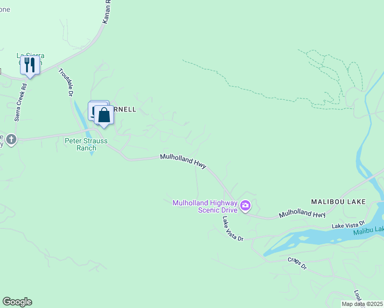 map of restaurants, bars, coffee shops, grocery stores, and more near 29677 Mulholland Highway in Agoura Hills