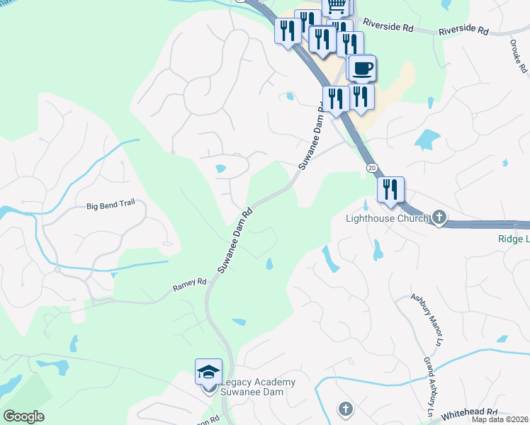 map of restaurants, bars, coffee shops, grocery stores, and more near 5823 Suwanee Dam Rd in Buford