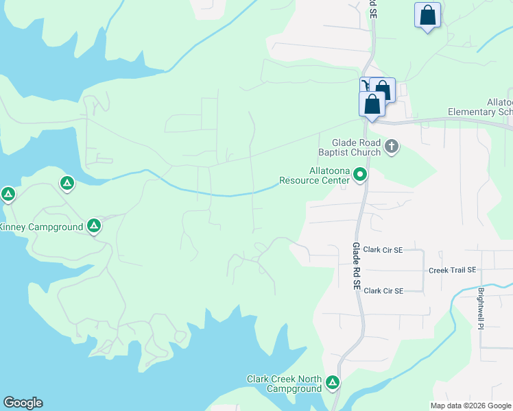 map of restaurants, bars, coffee shops, grocery stores, and more near 15 Allatoona Woods Trail in Acworth