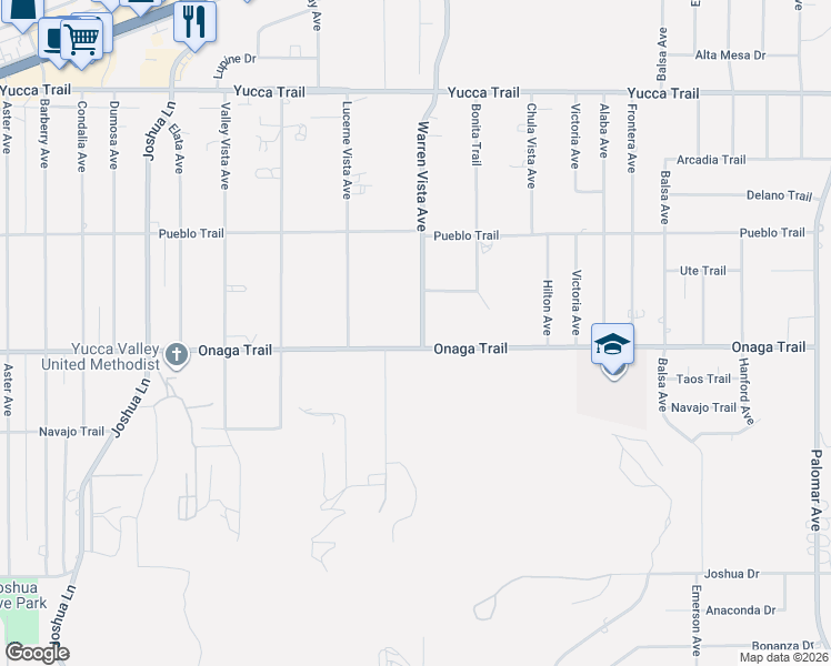 map of restaurants, bars, coffee shops, grocery stores, and more near 7660 Warren Vista Avenue in Yucca Valley