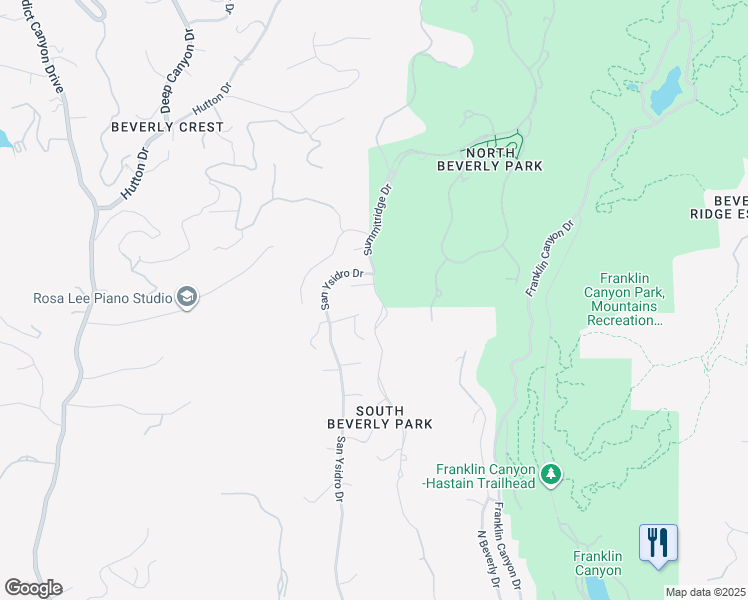 map of restaurants, bars, coffee shops, grocery stores, and more near 2175 Summitridge Drive in Beverly Hills