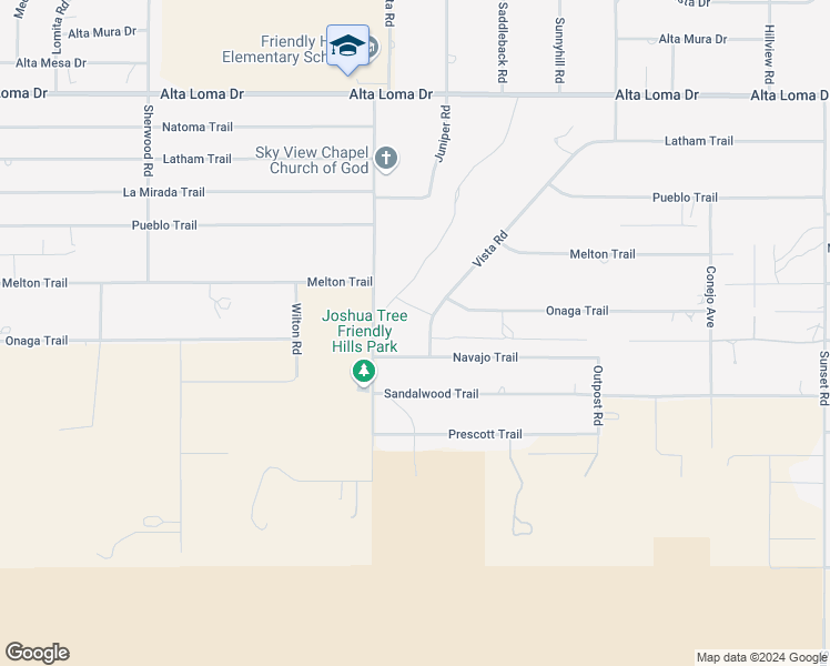 map of restaurants, bars, coffee shops, grocery stores, and more near 7654 Vista Road in Joshua Tree