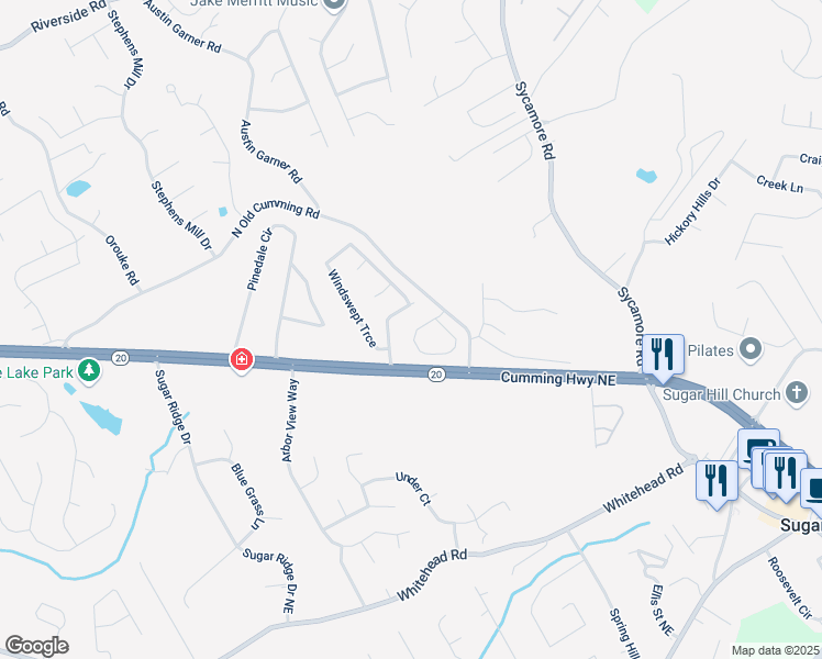map of restaurants, bars, coffee shops, grocery stores, and more near 1166 Chastain Drive in Sugar Hill