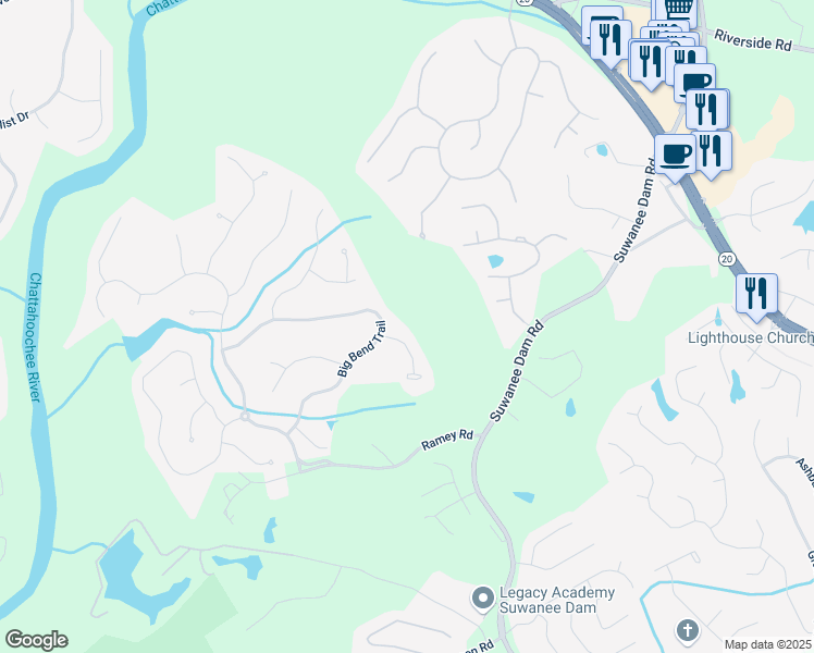 map of restaurants, bars, coffee shops, grocery stores, and more near 5885 Wild Azalea Cove Northwest in Sugar Hill
