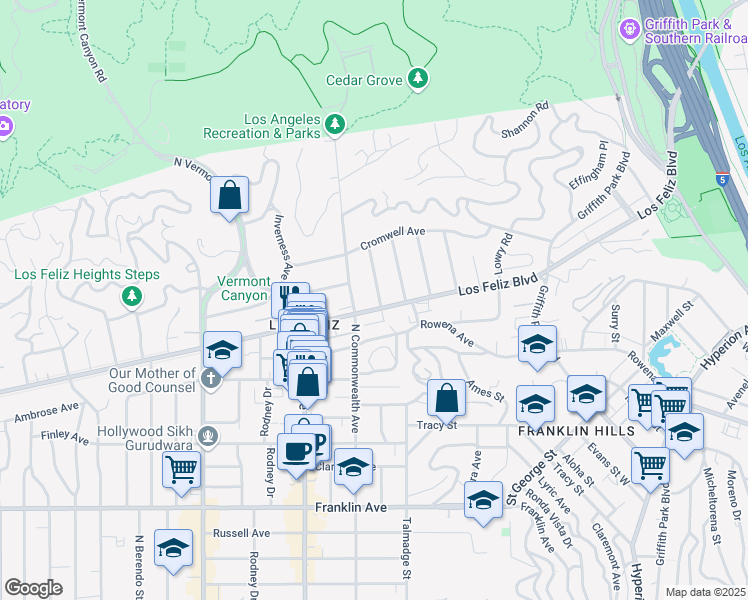 map of restaurants, bars, coffee shops, grocery stores, and more near 4301 Los Feliz Boulevard in Los Angeles