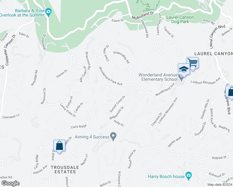 map of restaurants, bars, coffee shops, grocery stores, and more near 2344 Sunset Heights Drive in Los Angeles