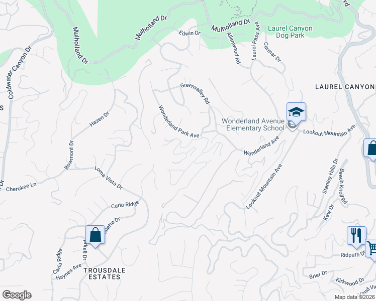 map of restaurants, bars, coffee shops, grocery stores, and more near 2344 Sunset Heights Drive in Los Angeles