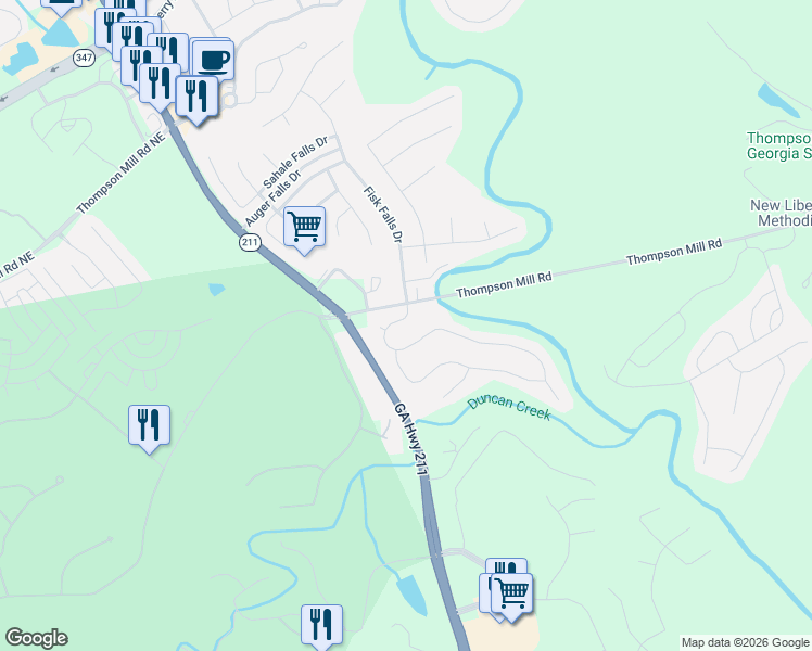 map of restaurants, bars, coffee shops, grocery stores, and more near 707 Sienna Valley Drive in Braselton